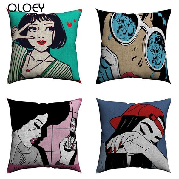 

pillow case art cool girl avatar linen soft and comfortable pillowcase size 45x45cm home bedroom office el car decoration pillowcase.