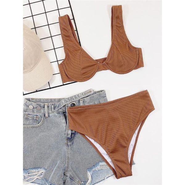 

women's swimwear ribbed solid female swimsuit high waist bikini women two-pieces set bather bathing suit swim lady y3095, White;black