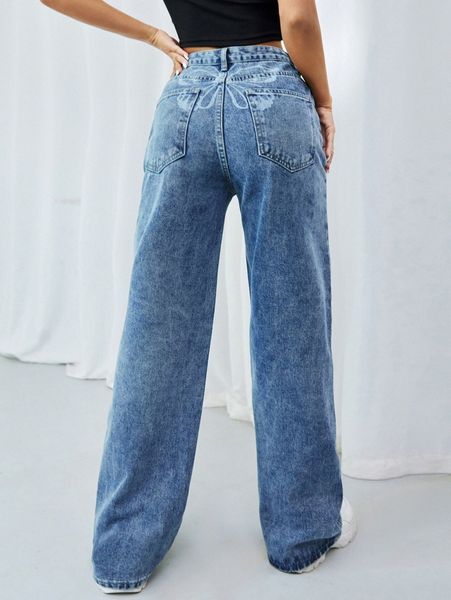 

butterfly print wide leg jeans m8et#, Blue