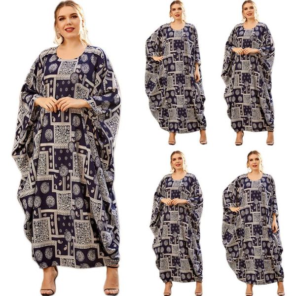 

abaya muslim women long dress printed arab maxi robe gown oversized kaftan batwing sleeve ramadan islamic eid clothing fashion ethnic, Red