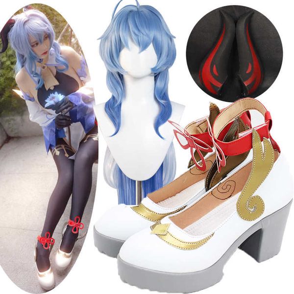 GANYU Scarpe Cosplay Nuovo Gioco Genshin Impact Cosplay parrucche corna Puntelli Anime Lolita Scarpe da Donna Stivali Formato Personalizzato Vestito di Halloween Y0903