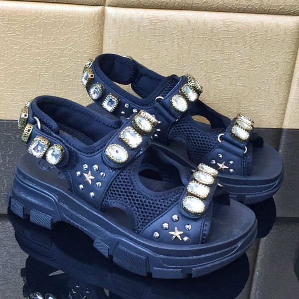 

womens classic black platform sandals rhinestone fashion shoes 34-41 ladies designer spring sandali con diamanti da donna 21ss