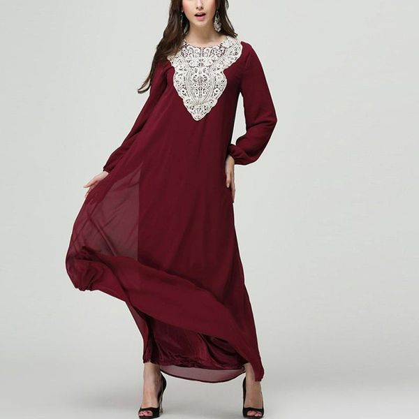 

casual dresses red green black flower lace elegant long sleeve robes plus size chiffon women dress solid maxi, Black;gray