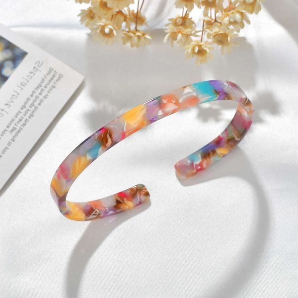 

hand catenary opening acetic acid acrylic plate painted pattern 0.6 wide thin bracelet, Golden;silver