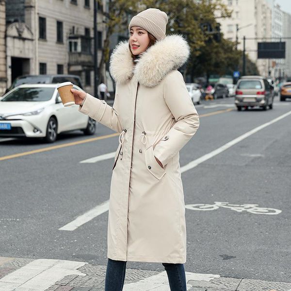 

women's down & parkas ly varey lin winter jacket women cotton padded coat -30 degree long hooded fur collar casual thickness warm snow, Black