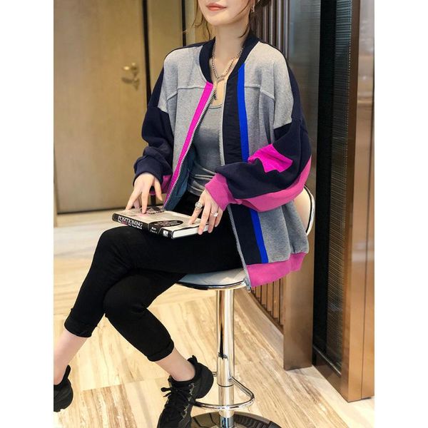 

color matching casual baseball jacket women's short small sports spring european station [shipped within 15 days]] jackets, Black;brown