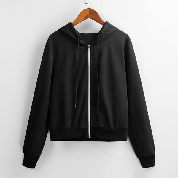 

women's jackets women autumn winter zip-up oversized hoodie crop casual workout long sleeve sweatshirt plus size outwear, Black;brown