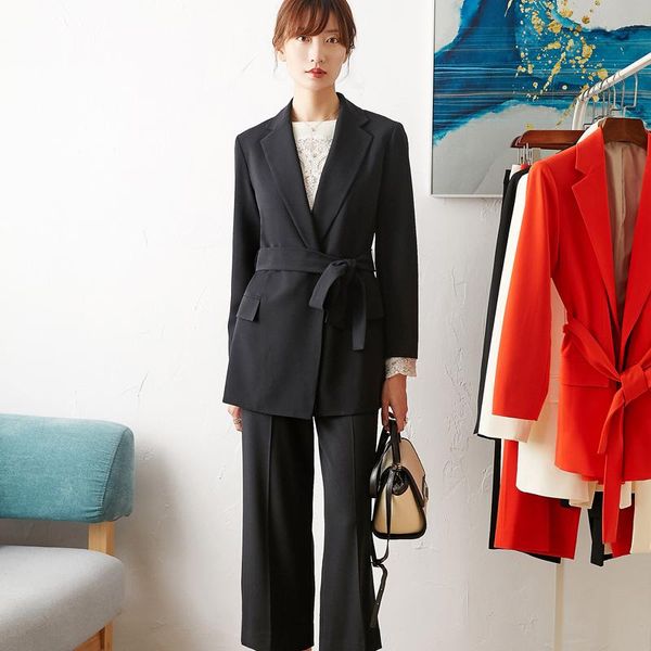 

style exposure thin show slim suit fashion women autumn professional commuting clothes two piece set women's pants, White