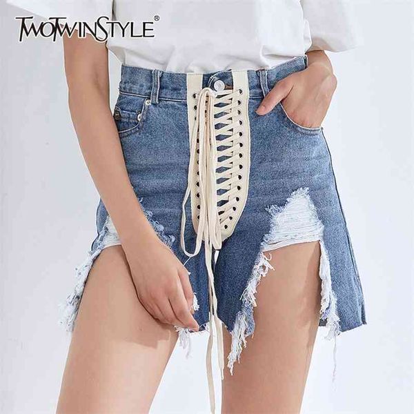 

streetwear lace up bowknot denim shorts for women high waist cross bandage casual short female fashion summer 210521, White;black