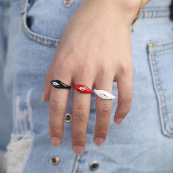 

wedding rings 2021 design red black white enamel oval shape cz paved lucky boho turkish jewelry gold filled finger women ring, Slivery;golden