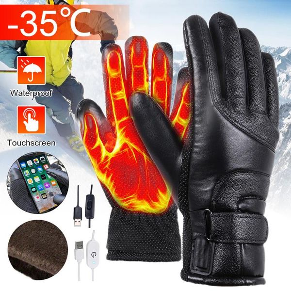 

cycling gloves 2021 winter heated electric waterproof windproof touch screen usb powered for men women, Black