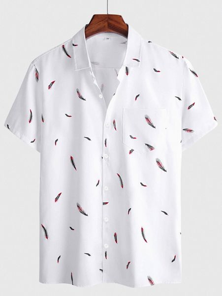 

men feather print button up shirt y5mz#, White;black
