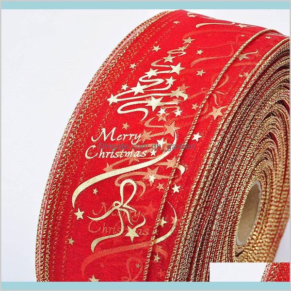 Avvolgi Evento Forniture per Feste Festive Casa Giardino Confezioni Regalo 6Dot3X200Cmroll Stampa Rossa E Oro Decorazione Albero Di Natale Nastro Goccia D