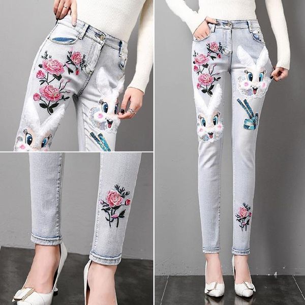 

women's jeans cala jeans feminina bordada cintura alta primavera 9bd7, Blue