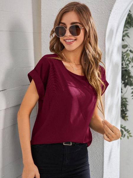 

rolled cuff batwing sleeve blouse s85k#, White