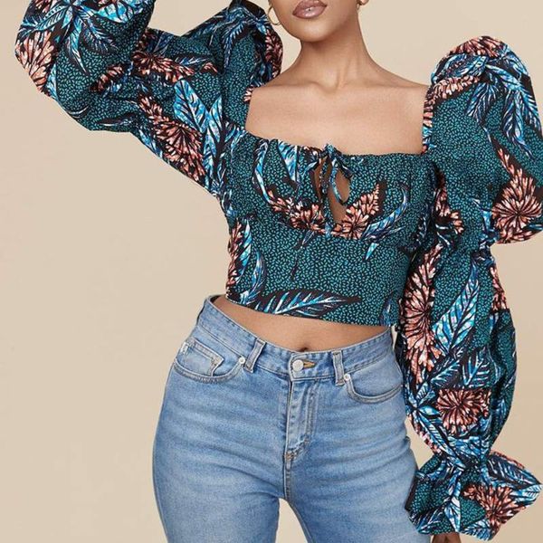 

women's blouses & shirts summer 2021 blouse african oversize digital printing one word collar fashion lotus leaf lantern sleeve tos, White