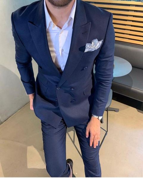 

costume homme mariage navy blue double breasted slim fit men suits groom wedding terno masculino 2 pieces blazer (jacket pant ) men's &, White;black