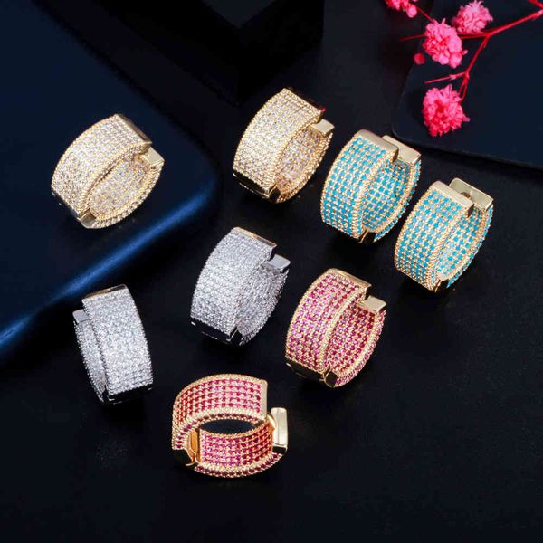 

cwwzircons full blue pink red cubic zirconia pave luxury gold color circle round hoop earrings women 2021 fashion cz905, Golden