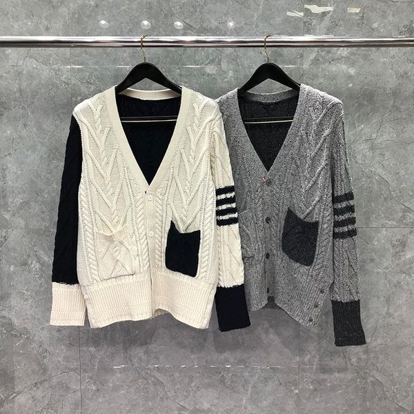 

men's sweaters fashion 2021 brand men women slim o-neck patchwork cardigan clothing striped wool thick winter casual coat, White;black