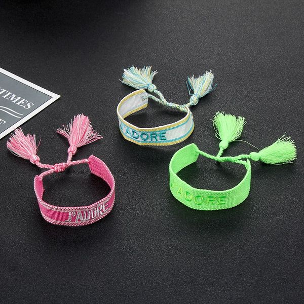 

luxury bracelet design fashion jewelry romantic french letter embroidered j'adore wrist rope creative simple tassel trinket, Golden;silver