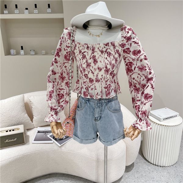 

blouses spring niche design summer female retro-turtleneck square chiffon bubble temperament short shirt, White