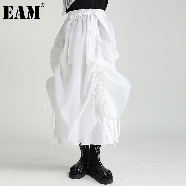 

[eam] black irregular drawstring bandage high elastic waist half-body skirt women fashion spring summer 1dd8602 210512