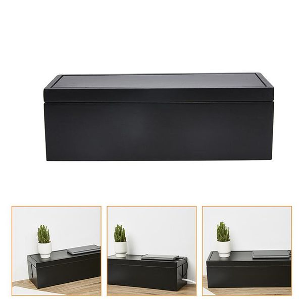 

1pc wooden home cable winder wire wrapper socket storage box (black) boxes & bins