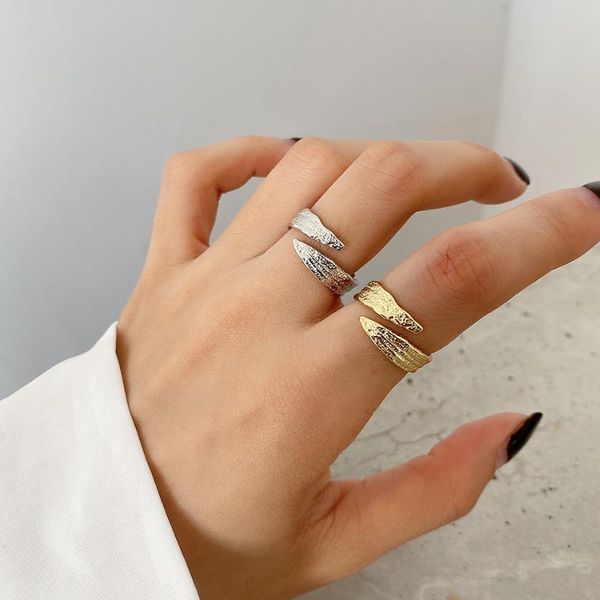 

cluster rings amaiyllis 925 sterling silver ring gold foil crepe paper simple for women jewelry, Golden;silver
