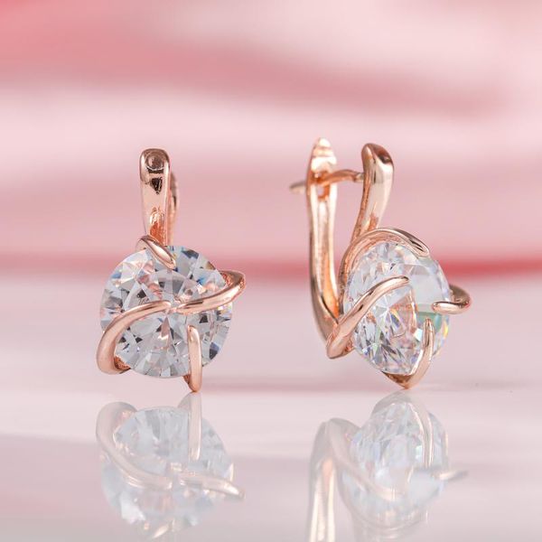 

dangle & chandelier style round shiny zircon drop earrings rose gold unique curve earring women simple fine fashion jewelry, Silver