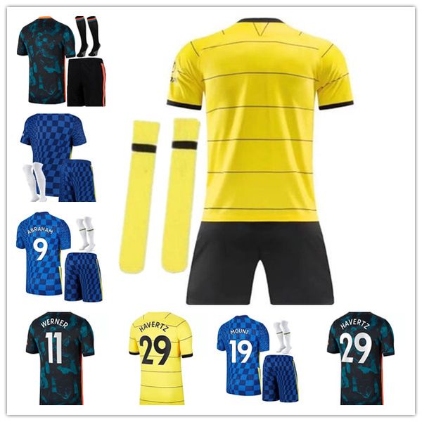 

thailand 21 22 werner havertz chilwell ziyech soccer jerseys 2021 2022 pulisic football shirt kante mount 4th men kids set kits, Black;yellow