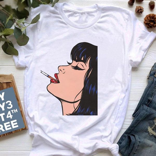 

women's t-shirt 2021 women somking graphic print t shirt harajuku streetwear funny cartoon kawaii tshirt ullzang tee female, White