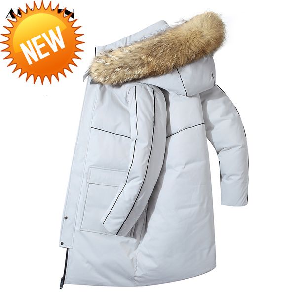 

2021 new arrivals thicken men's down jacket big real fur collar waterproof long puffer warm winter snow coat, Black