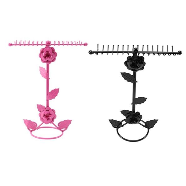 

jewelry pouches, bags metal rose flower stand earring hanger necklace bracelet organizer storage display watch show, Pink;blue