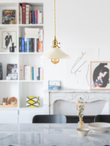

pendant lamps all copper ceramic pleated small chandelier restaurant lamp american country simple post-modern personality creative