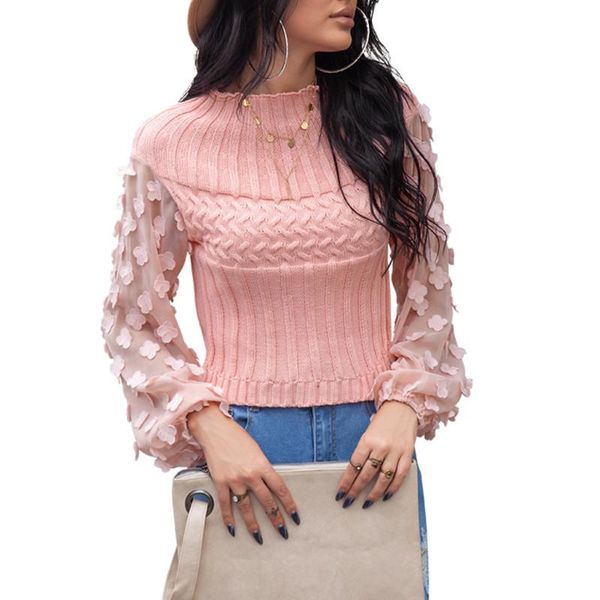 

women's sweaters autumn winter womenÂ´s sweater, round neck petal puff sleeve fashion lovely slim for holiday dating travelling party sh, White;black