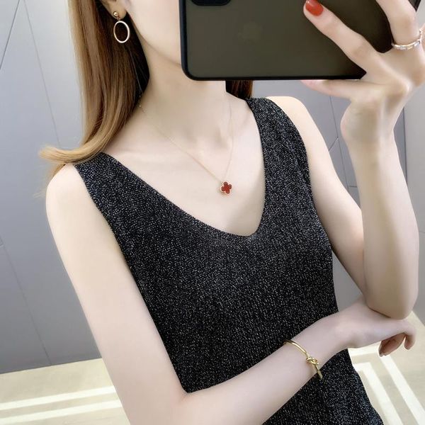 

camisoles & tanks 20076 ice plus bright silk v-neck vest 17, Black;white