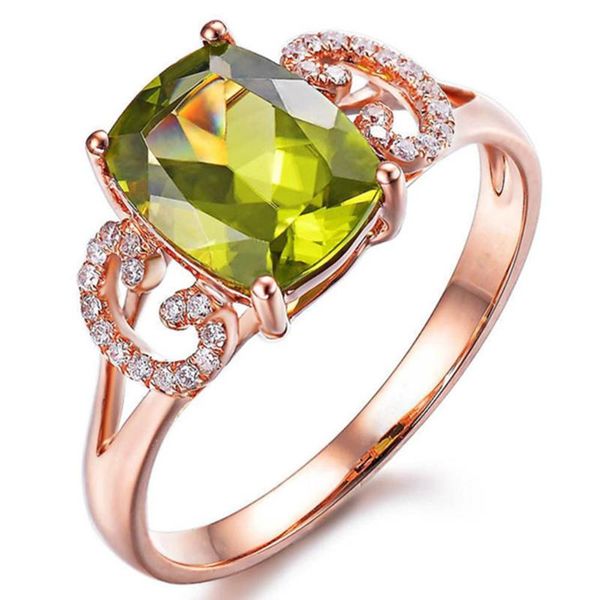 

cluster rings rose gold color emerald gemstones for women olive green crystal zircon diamonds wedding band evening party jewelry gift, Golden;silver