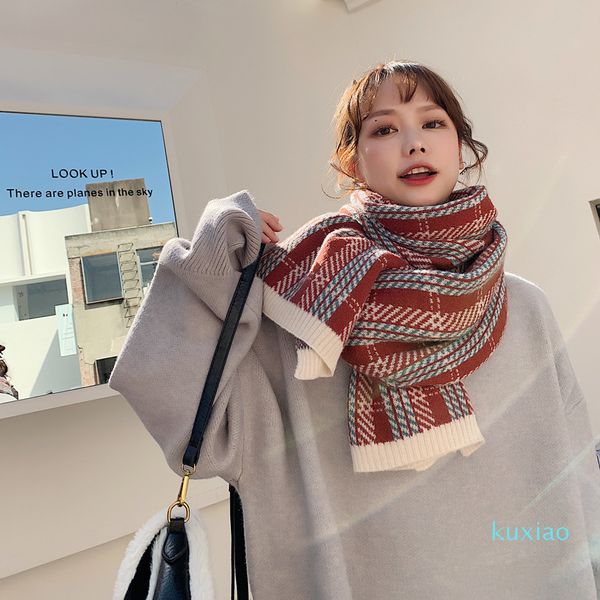 

winter version of the two-purpose students autumn and winter thick warmetry knitting wool collar shawl gentle style plaid scarf, Blue;gray