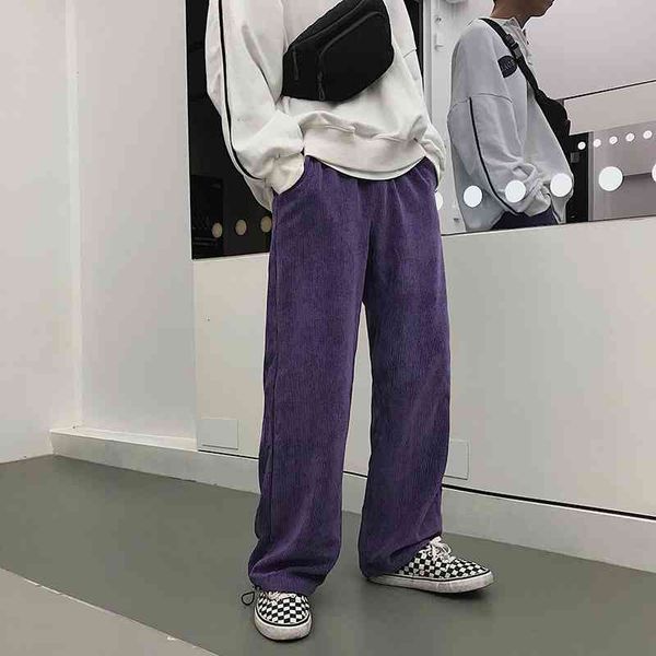 

men's pants cotton casual corduroy fabric loose trousers active elastic hip hop male black/violet joggers sweatpants m-xl oi5w