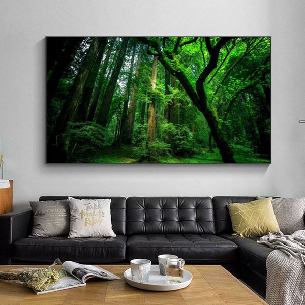 Moderne Wald Grün Baum Natur Landschaft Poster und Drucke Leinwand Malerei Wand Kunst Bild Für Wohnzimmer Cuadros Wohnkultur