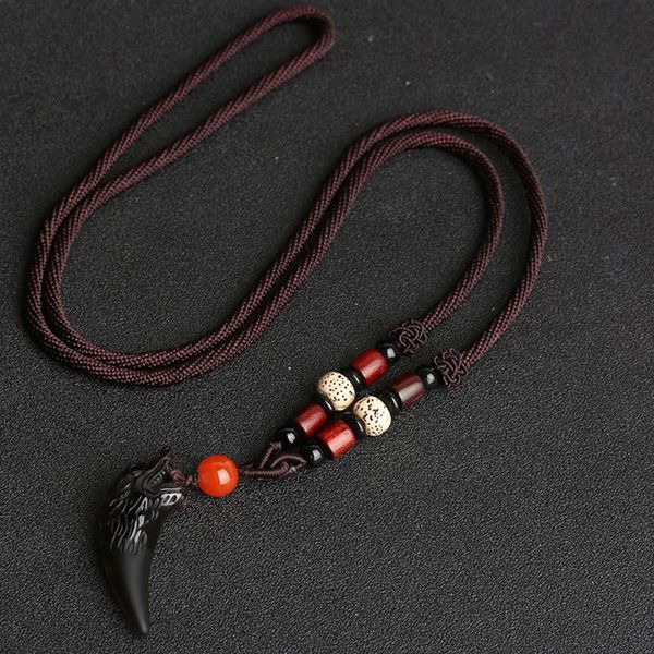 

pendant necklaces office accessories lucky smooth gift crystal amulets obsidian decorative couple casual necklace wolf tooth unisex, Silver