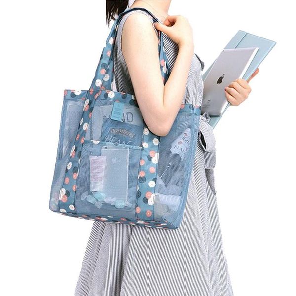 

hylhexyr shopping bag large mesh beach toy tote shoulder bags clothes shoe package handbag for picnic travel #23