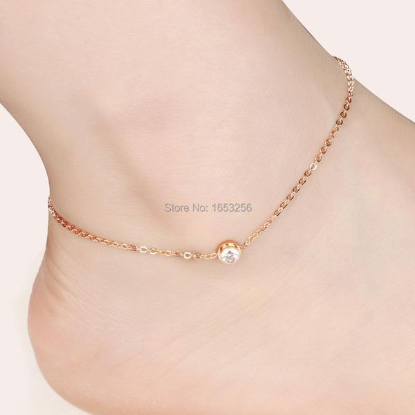 

anklets women fashion ip rose gold shiny crystals stainless steel exquisite chain bracelet or anklet for friend / classmate gifts, Red;blue