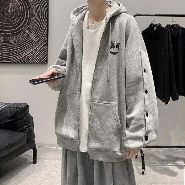 

men's hoodies & sweatshirts hooded sweater spring and autumn ins hong kong style loose trend casual couple all-match cardigan jacket, Black