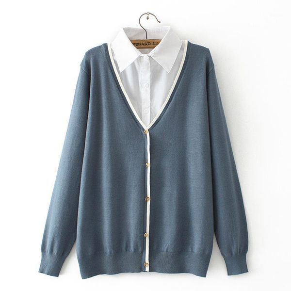 

women's sweaters women oversize sweater knitted jumper autumn loose fake two piece shirt collar thin pullover fashion 2021 knitwear, White;black