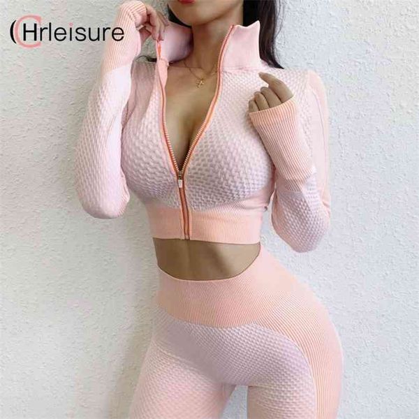 

chrleisure women 2 piece set women tracksuit zippers long sleeve crop and push up leggings patchwork sets women fitness 210826, White