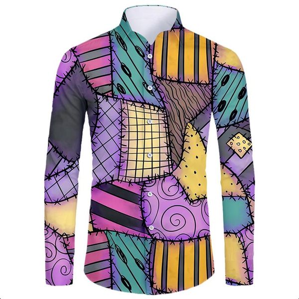 

men's casual shirts print long sleeve shirt men 3d hip hop halloween patchwork pattern printed oversize women fashion harujuku for, White;black