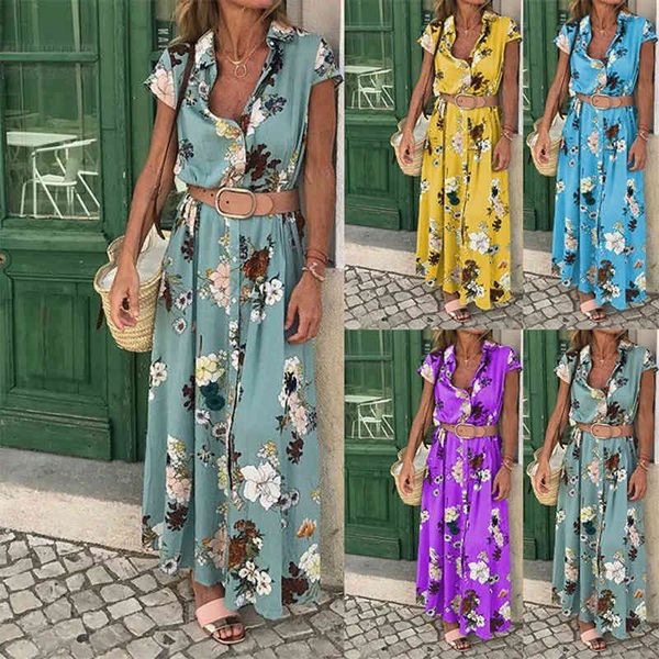 

fine national 2021 bohemian pattern holiday v-neck loose long, Red