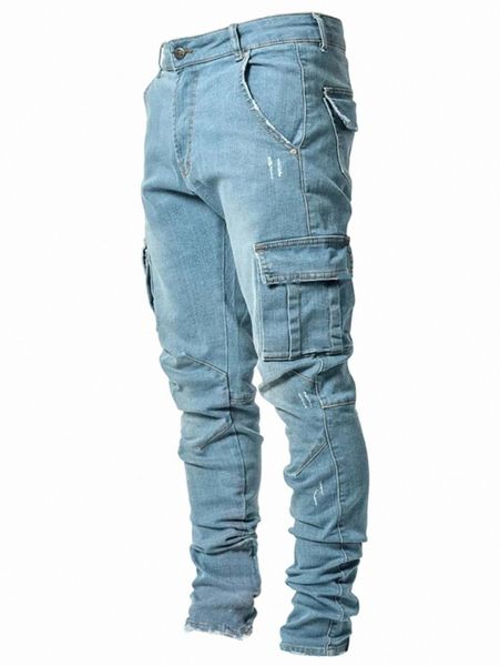 

romwe guys solid cargo jeans v0wz#, Blue