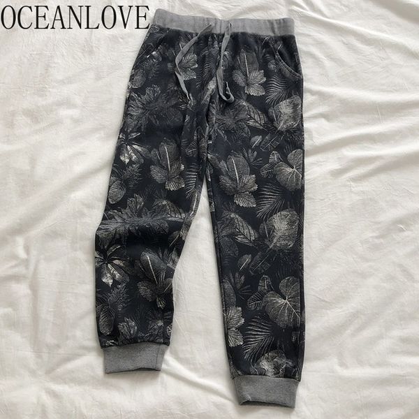 

print leaves fashion sweatpants women high waist vintage autumn winter mujer pantalones casual trousers 17327 210415, Black;white